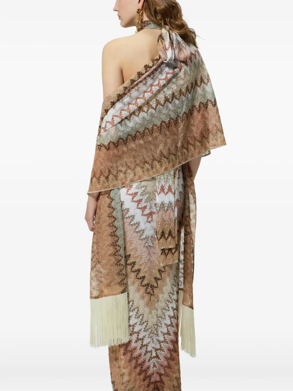 Missoni Sjaal met franje en zigzagprint Beige
