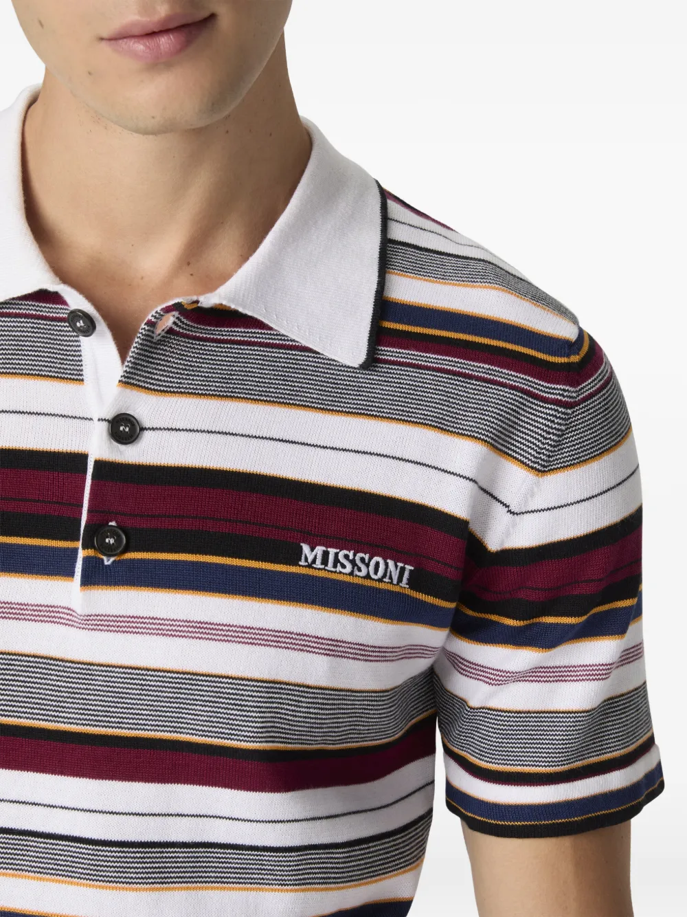 Missoni Logo-embroidered Striped Polo Shirt in White, view 4