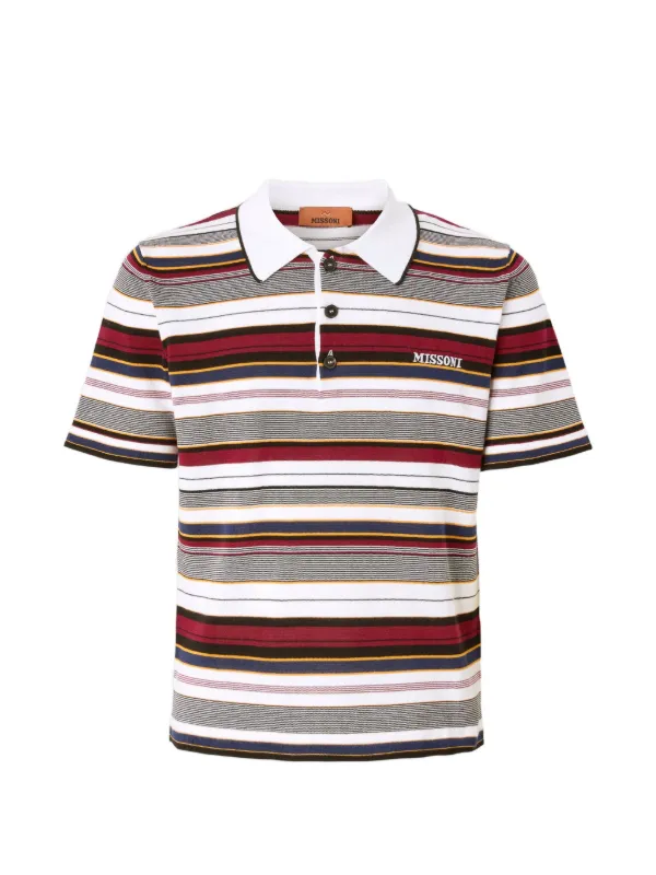Missoni Logo-embroidered Striped Polo Shirt in White