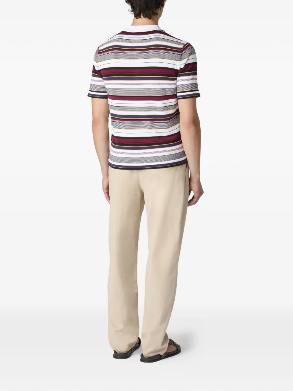 Missoni Logo-embroidered Striped Polo Shirt in White, view 3