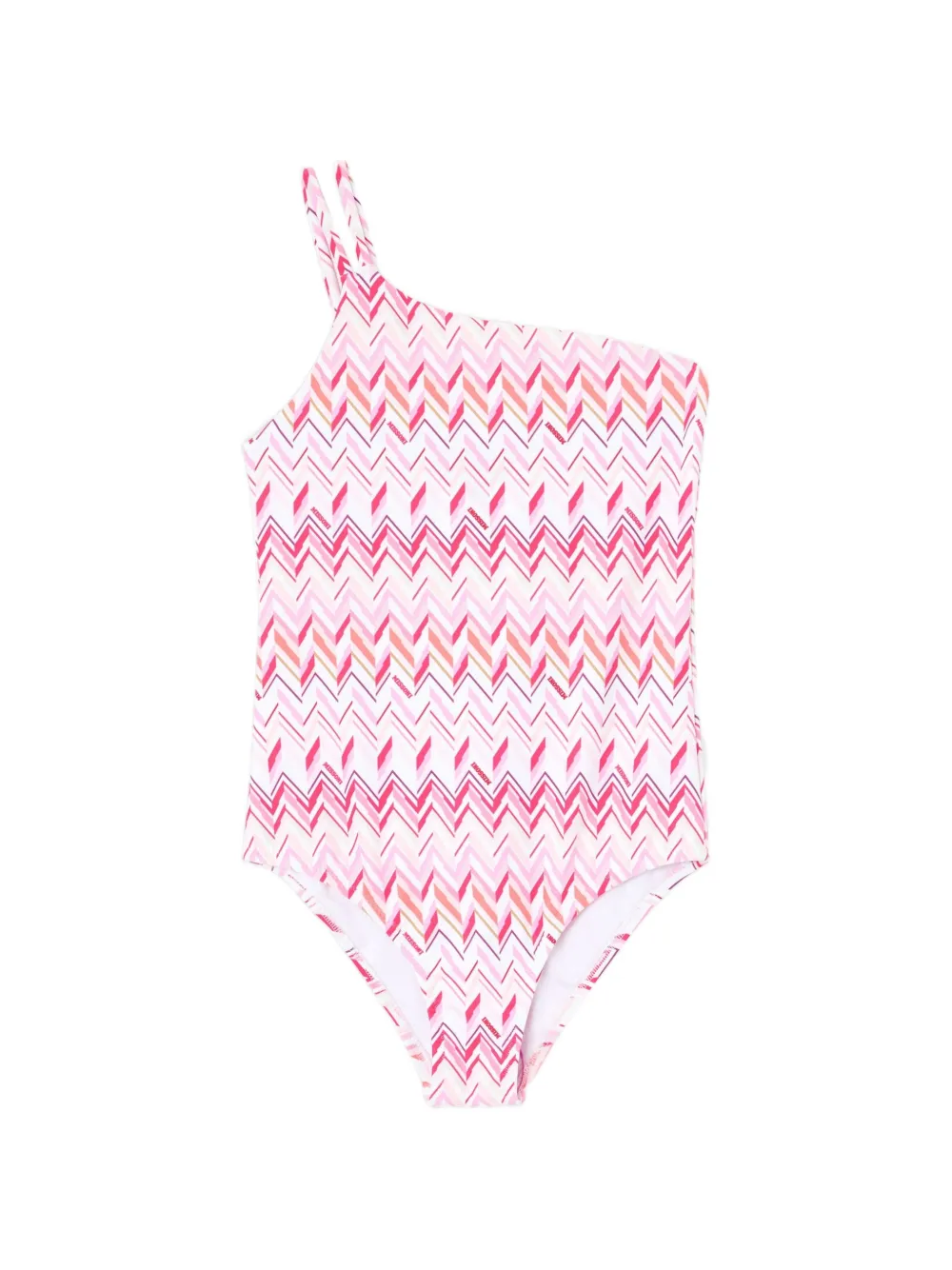Missoni Kids zigzag-print one-shoulder swimsuit - Bianco