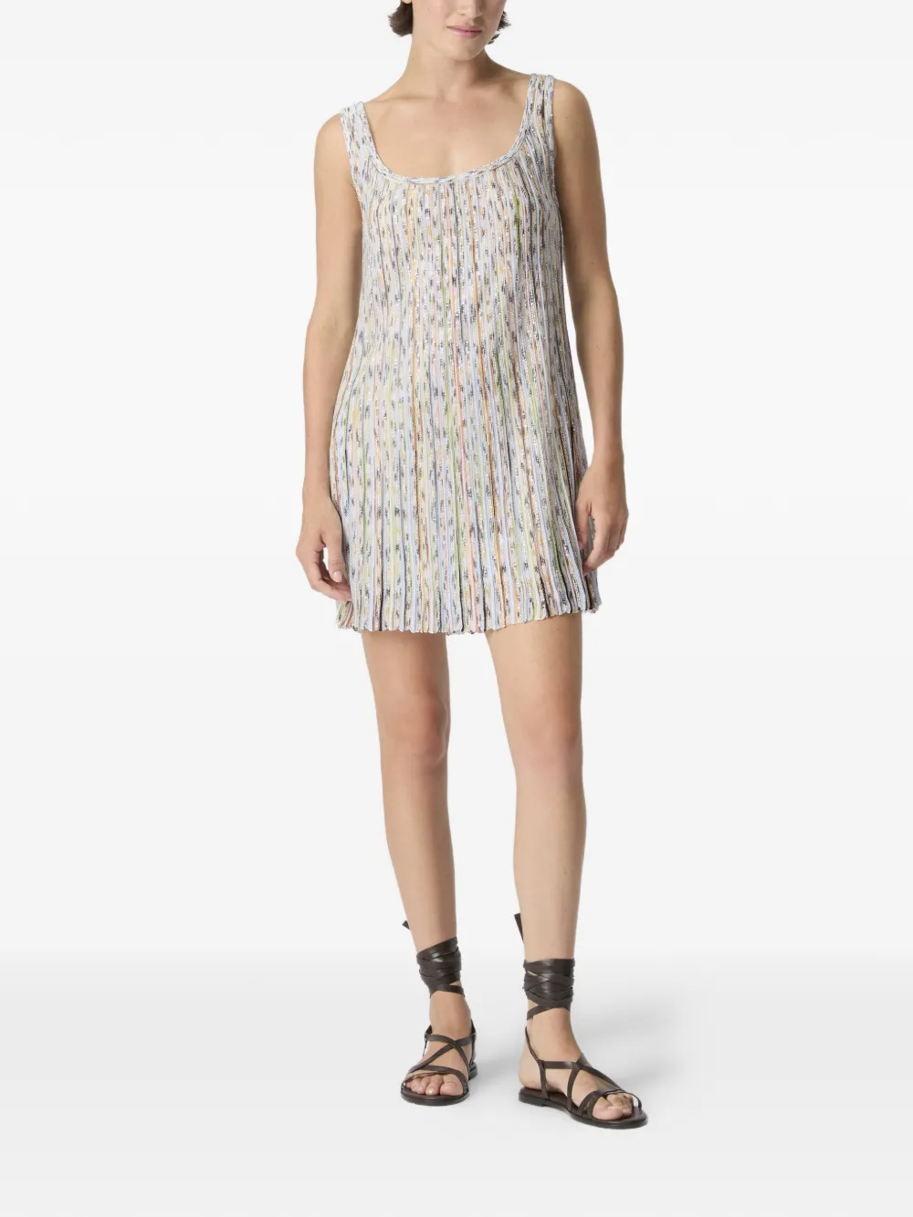 pleated striped-pattern mini dress