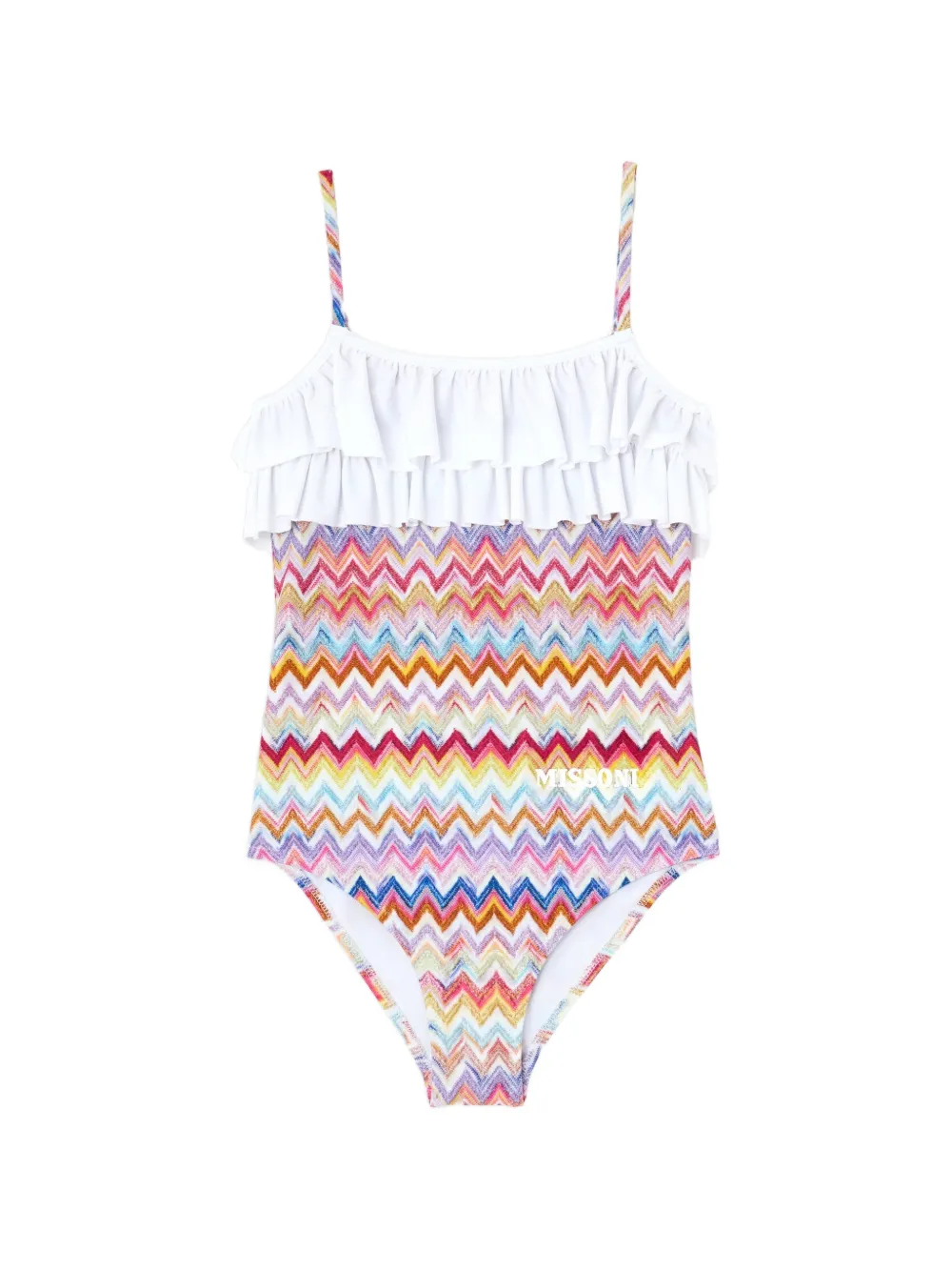 Missoni Kids zigzag-print ruffled swimsuit - Weiß
