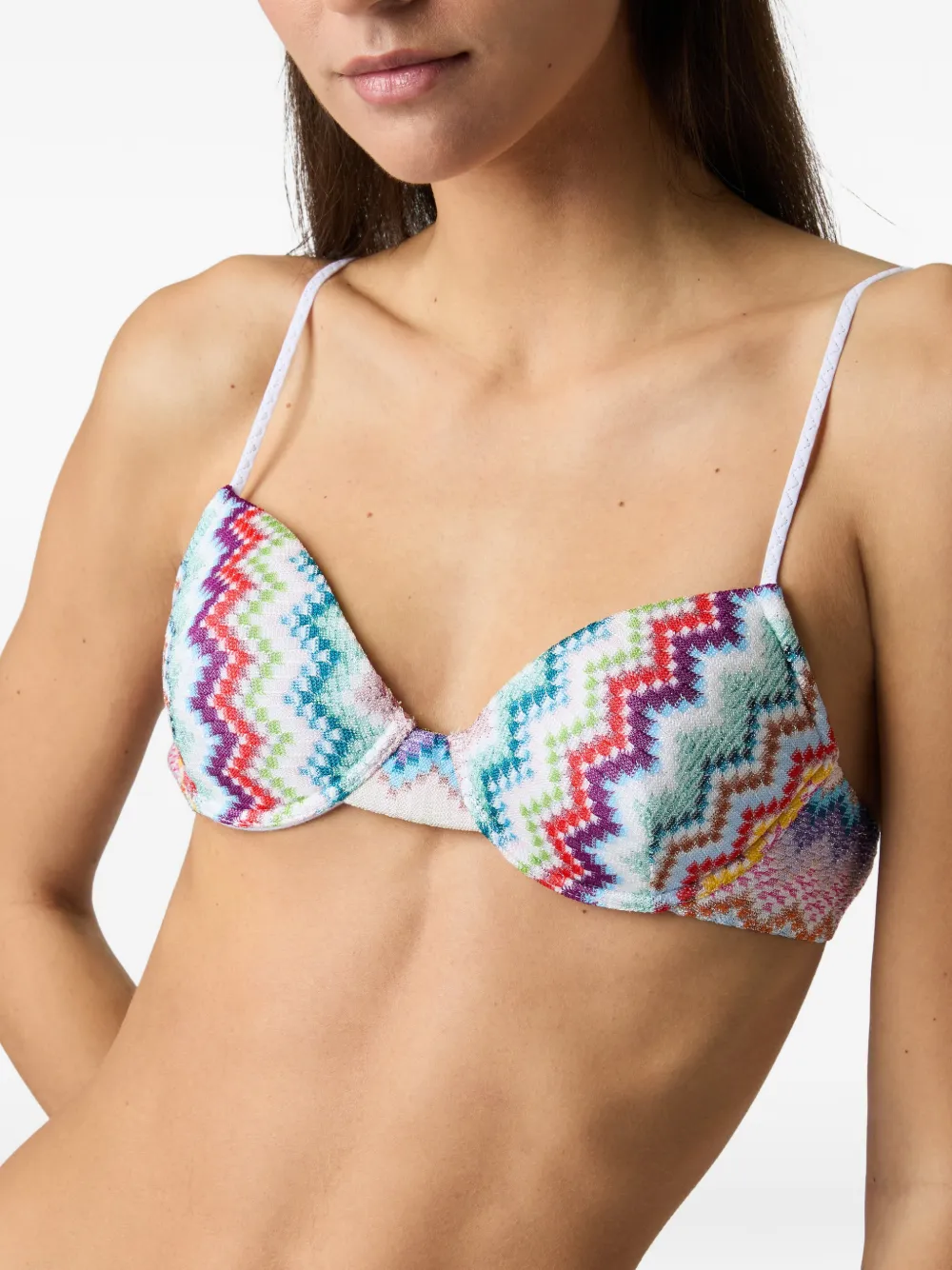 Missoni Balcony bikini van lamé viscose met pixel-effect en zigzag-patroon Wit