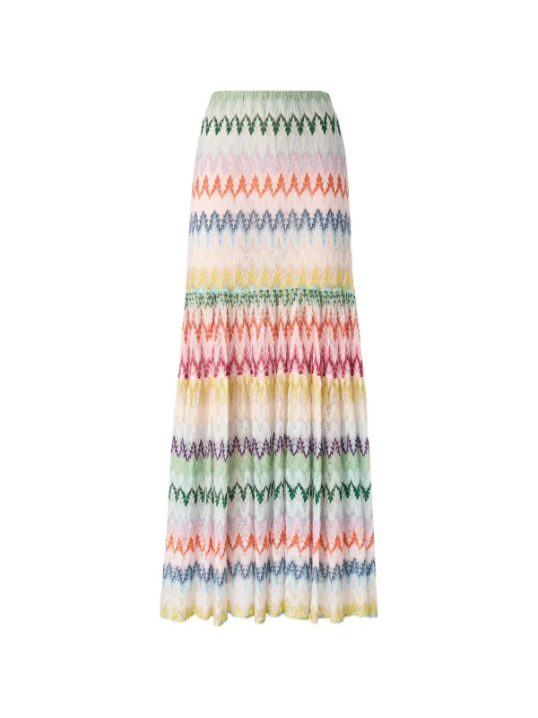 Missoni Long Skirt with Ruffles and Lace Motif in Neutrals