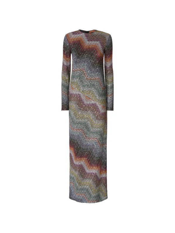 missoni long sleeve maxi dress Missoni Zigzag-pattern Long-sleeved Maxi Dress