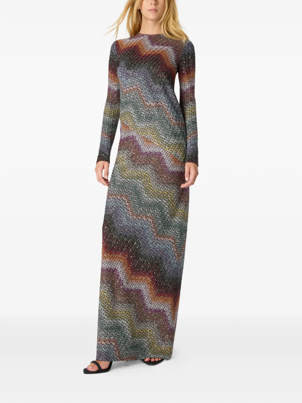  Missoni Zigzag-pattern Long-sleeved Maxi Dress - Grey 