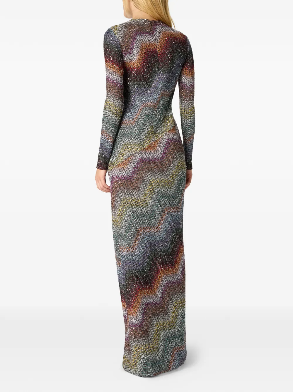  Missoni Zigzag-pattern Long-sleeved Maxi Dress - Grey 