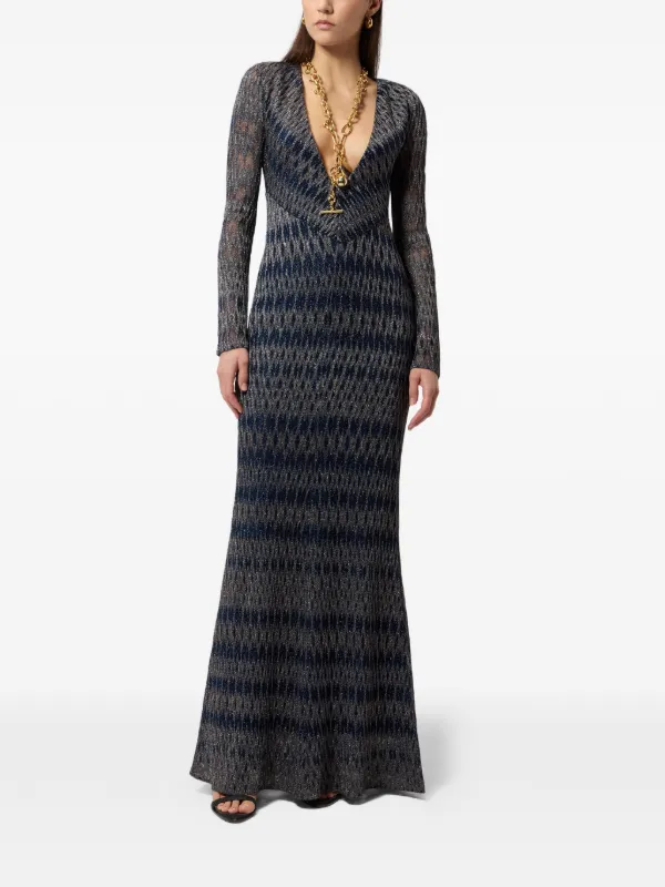 missoni long sleeve maxi dress Missoni long sleeve maxi dress in beige orange with modern stripes