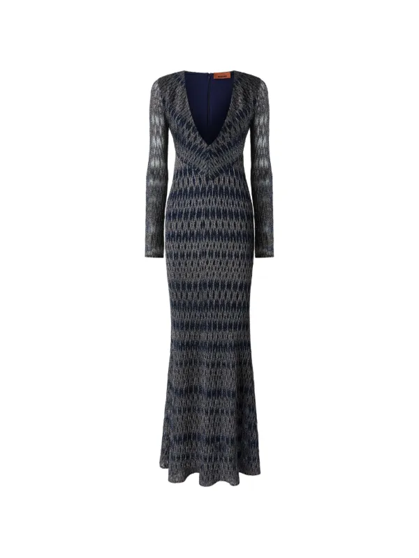 Missoni Long Sleeve V-neck Maxi Dress - Blue