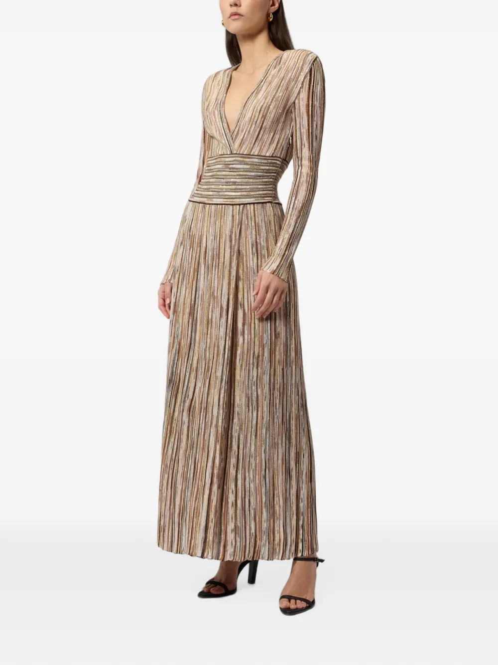 Missoni Gestreepte midi-jurk met V-hals Beige