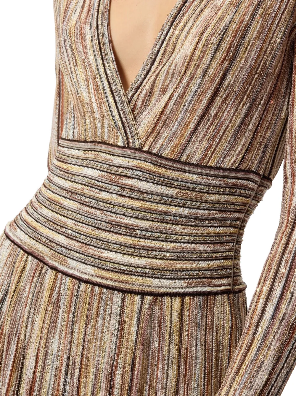 Missoni Gestreepte midi-jurk met V-hals Beige