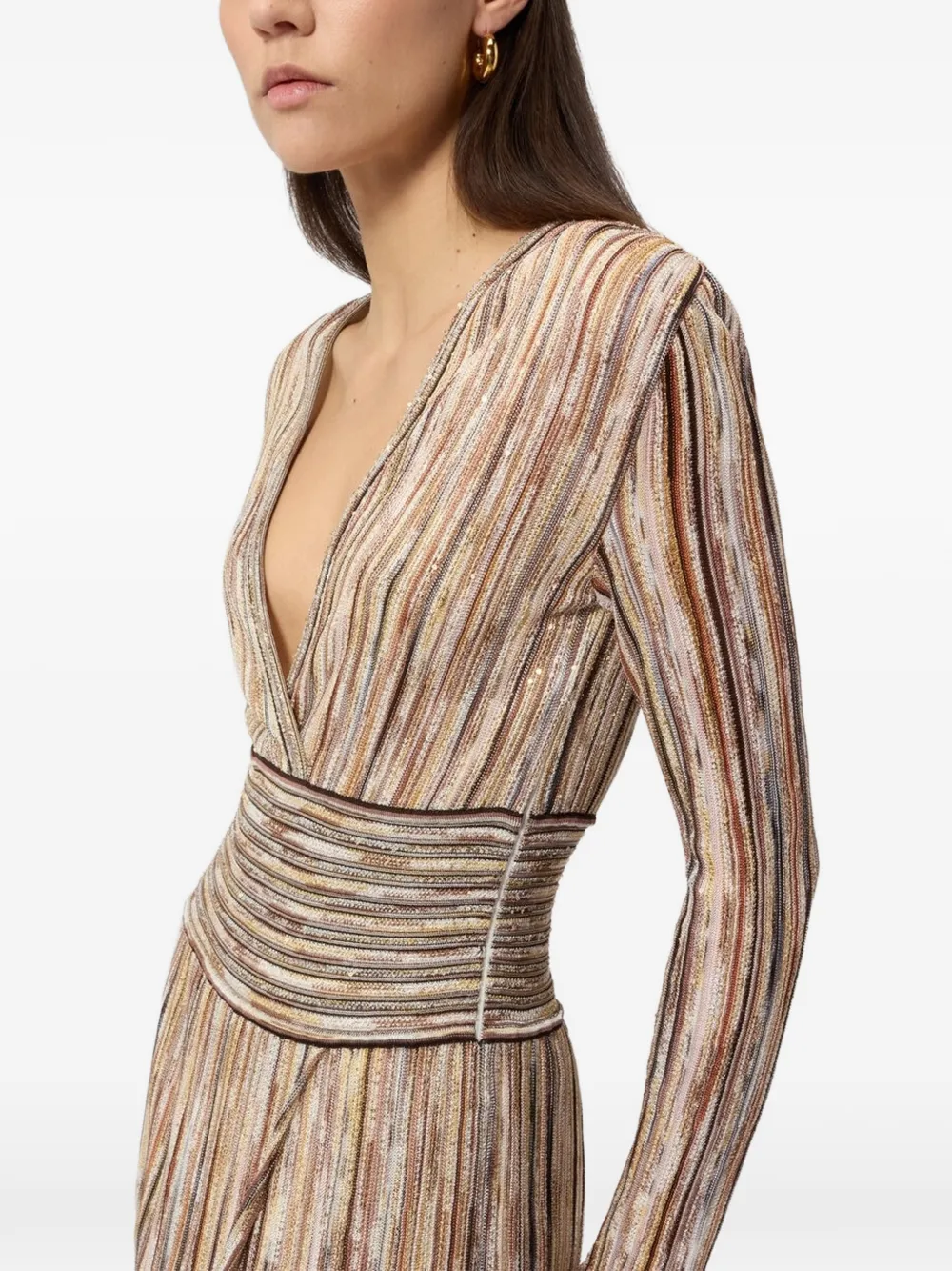 Missoni Gestreepte midi-jurk met V-hals Beige