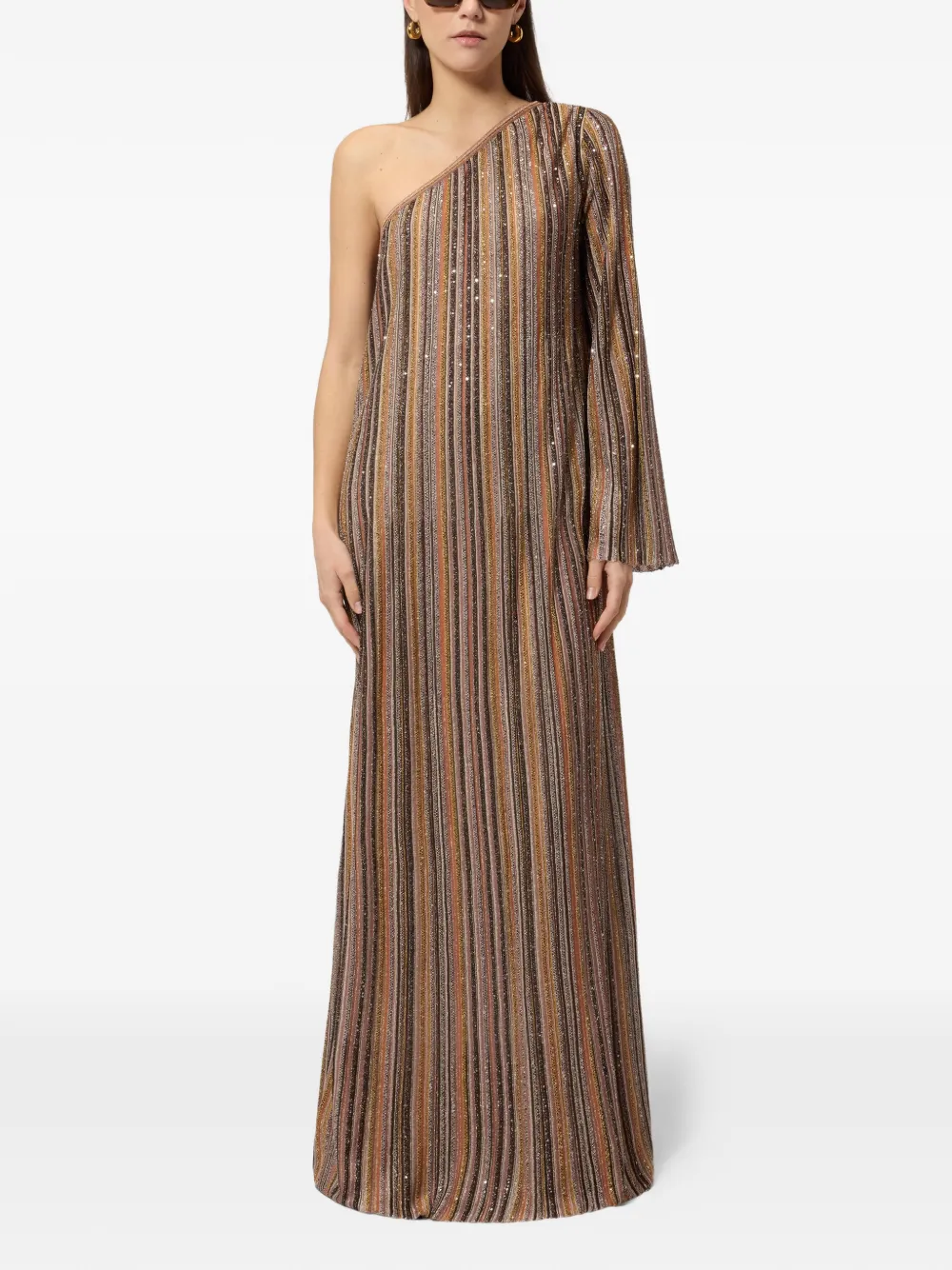 Missoni Gestreepte asymmetrische jurk met pailletten Bruin