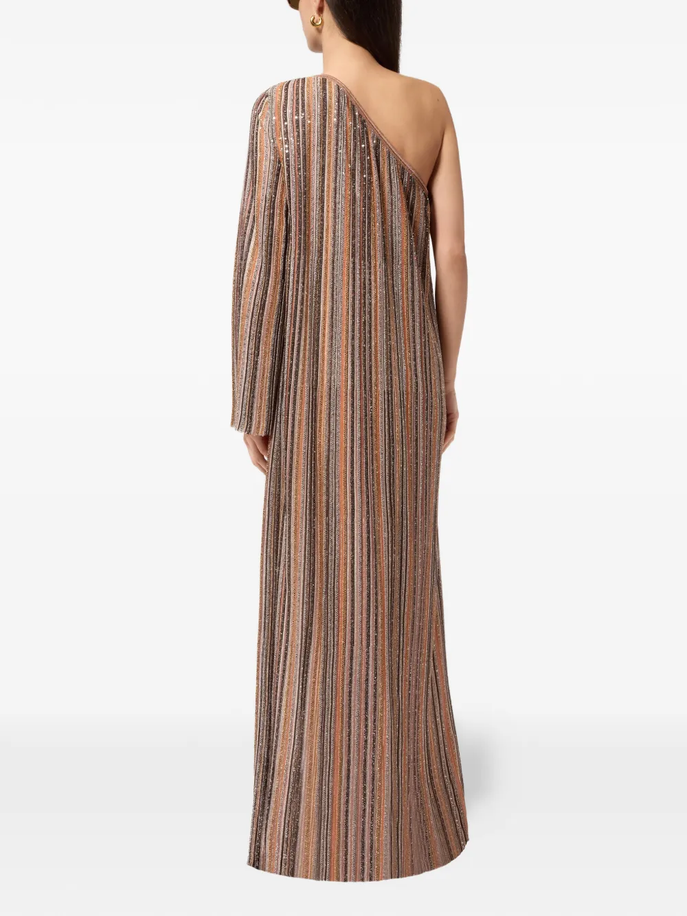Missoni Gestreepte asymmetrische jurk met pailletten Bruin
