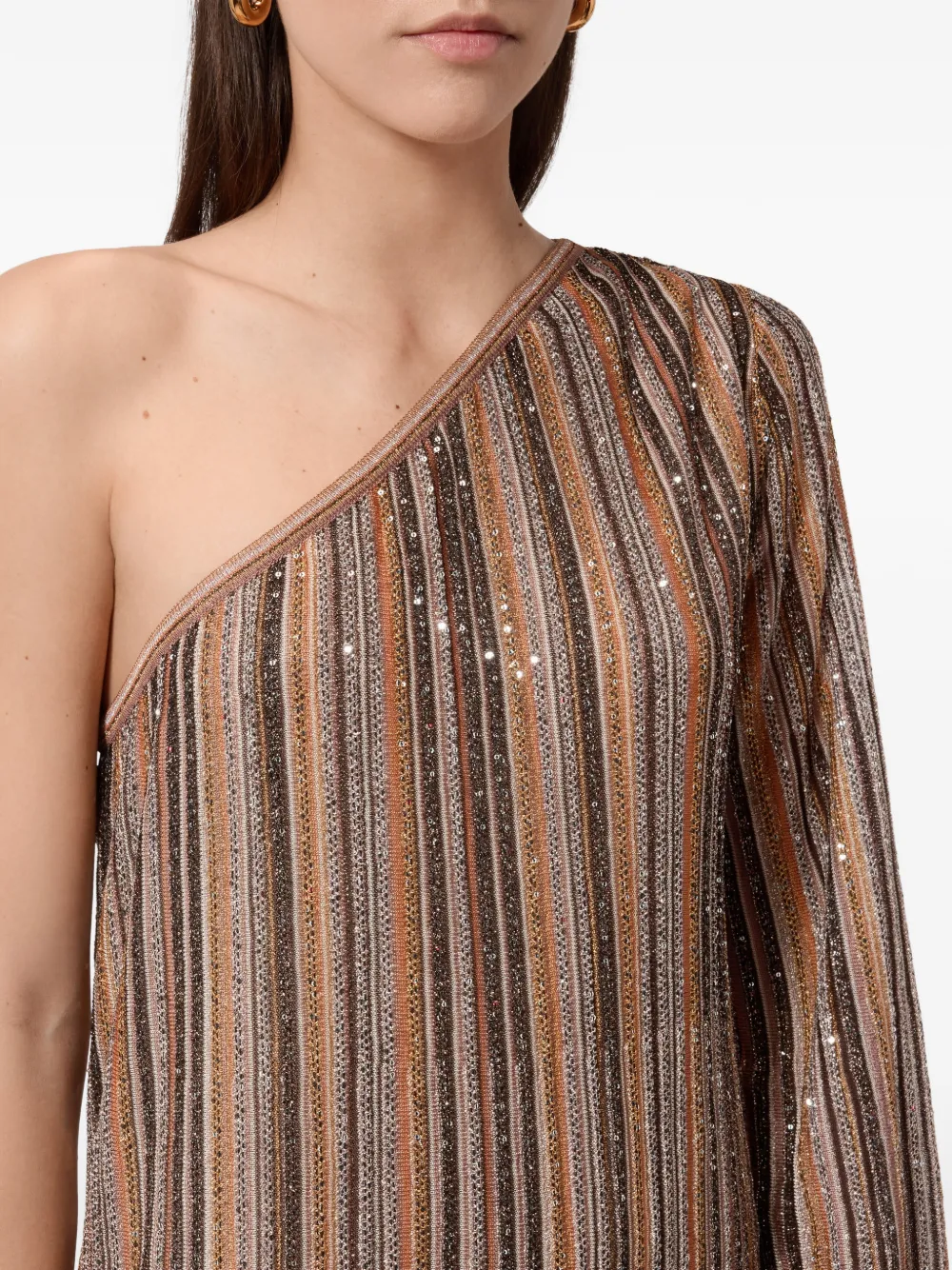 Missoni Gestreepte asymmetrische jurk met pailletten Bruin
