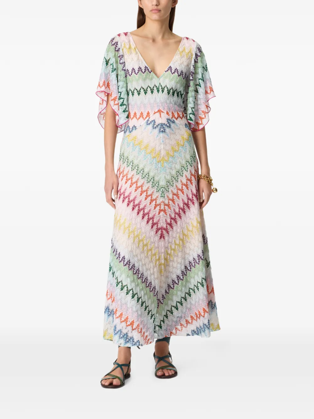  Missoni V-neck Chevron-pattern Maxi Dress - Neutrals 