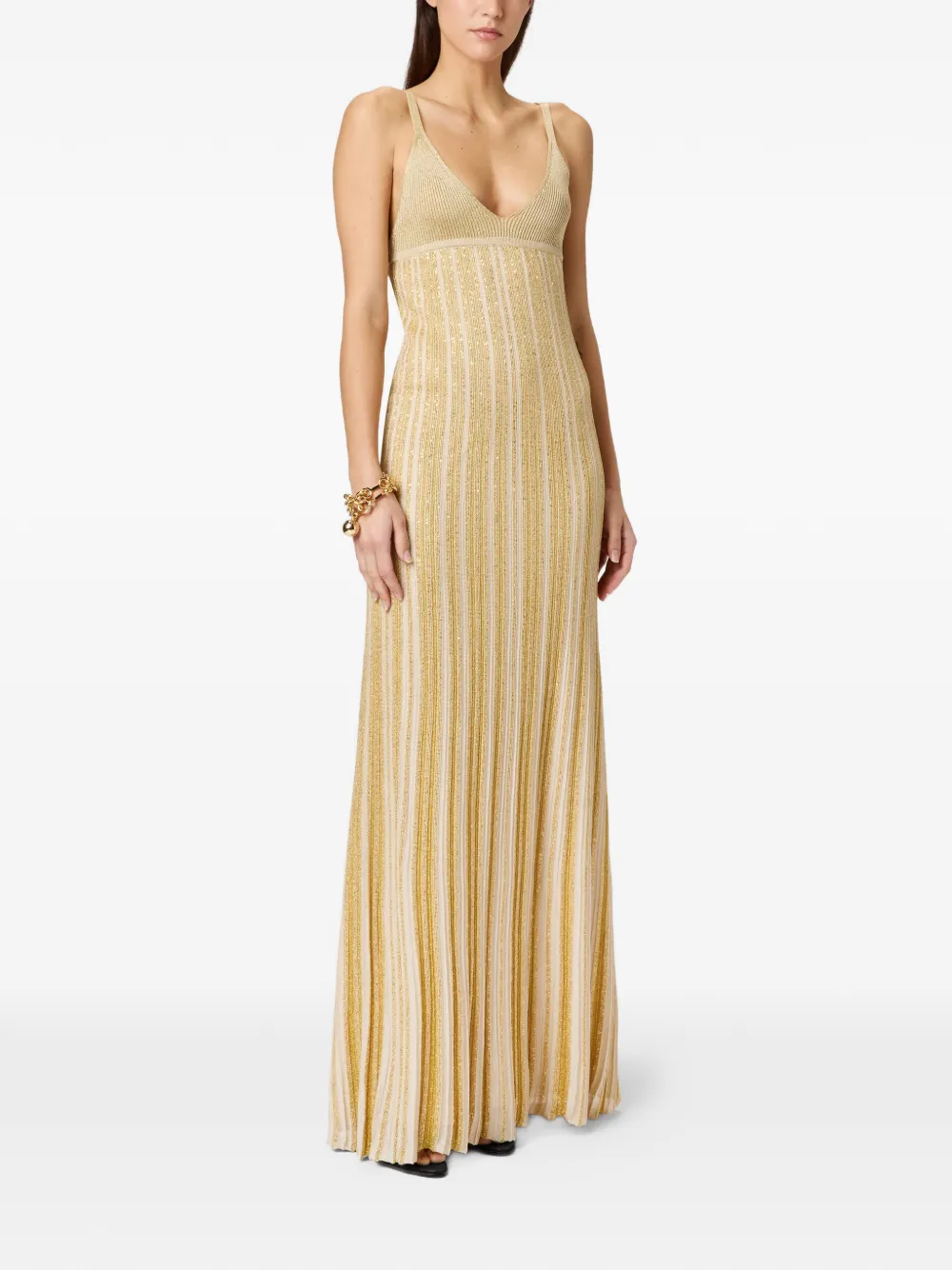 Missoni - Sleeveless Mixed Viscose Lam Gown with Sequins, Women, Gold, Size: 44