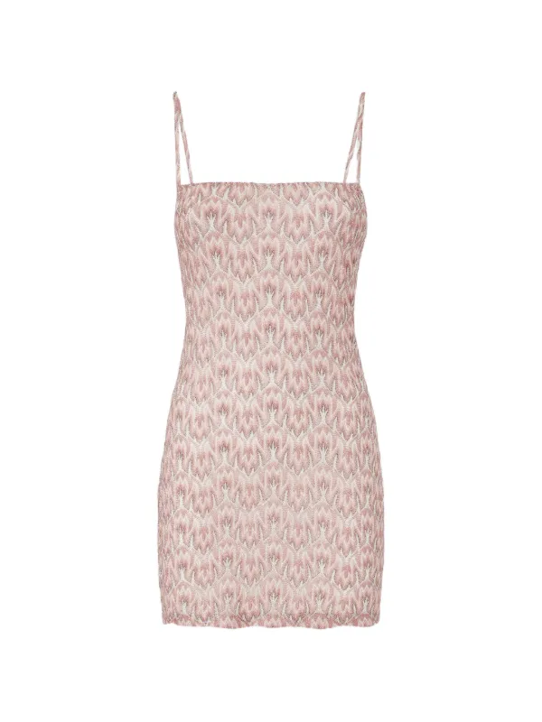 Missoni Mini Cover-up Dress in Lamé Viscose with Foliage Motif in Pink