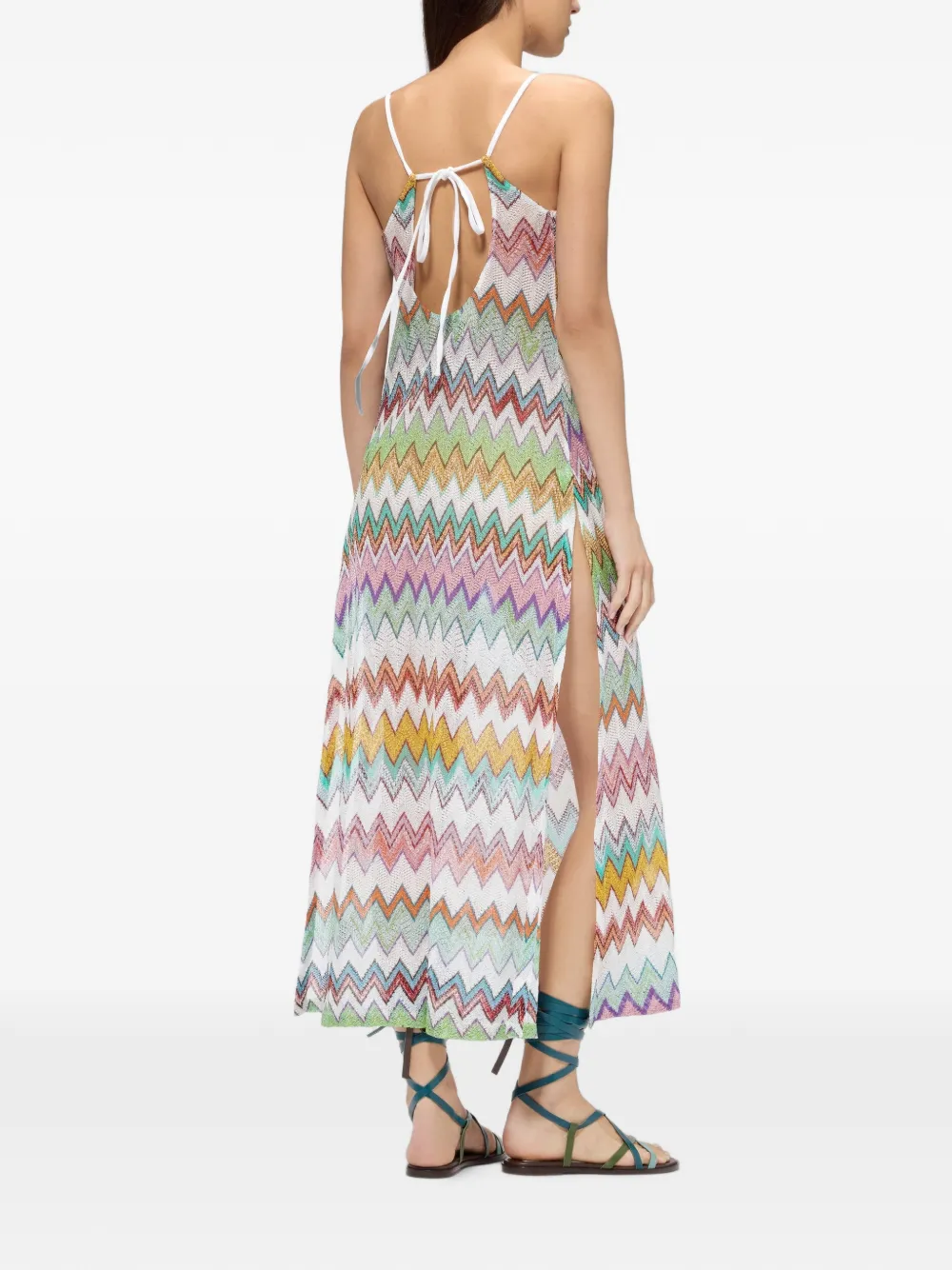 Missoni Lange tuniek van lamé viscose met zigzag-patroon en splitten Wit