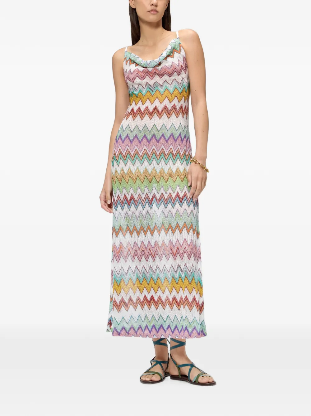 Missoni Lange tuniek van lamé viscose met zigzag-patroon en splitten Wit