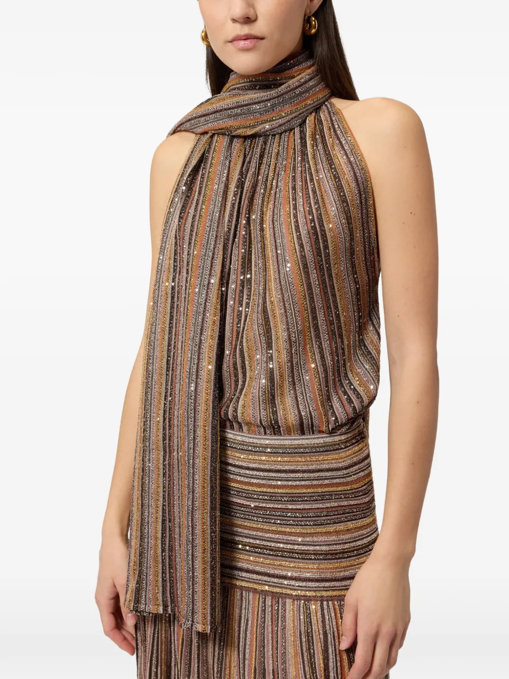Missoni Gestreepte verfraaide sjaal Bruin