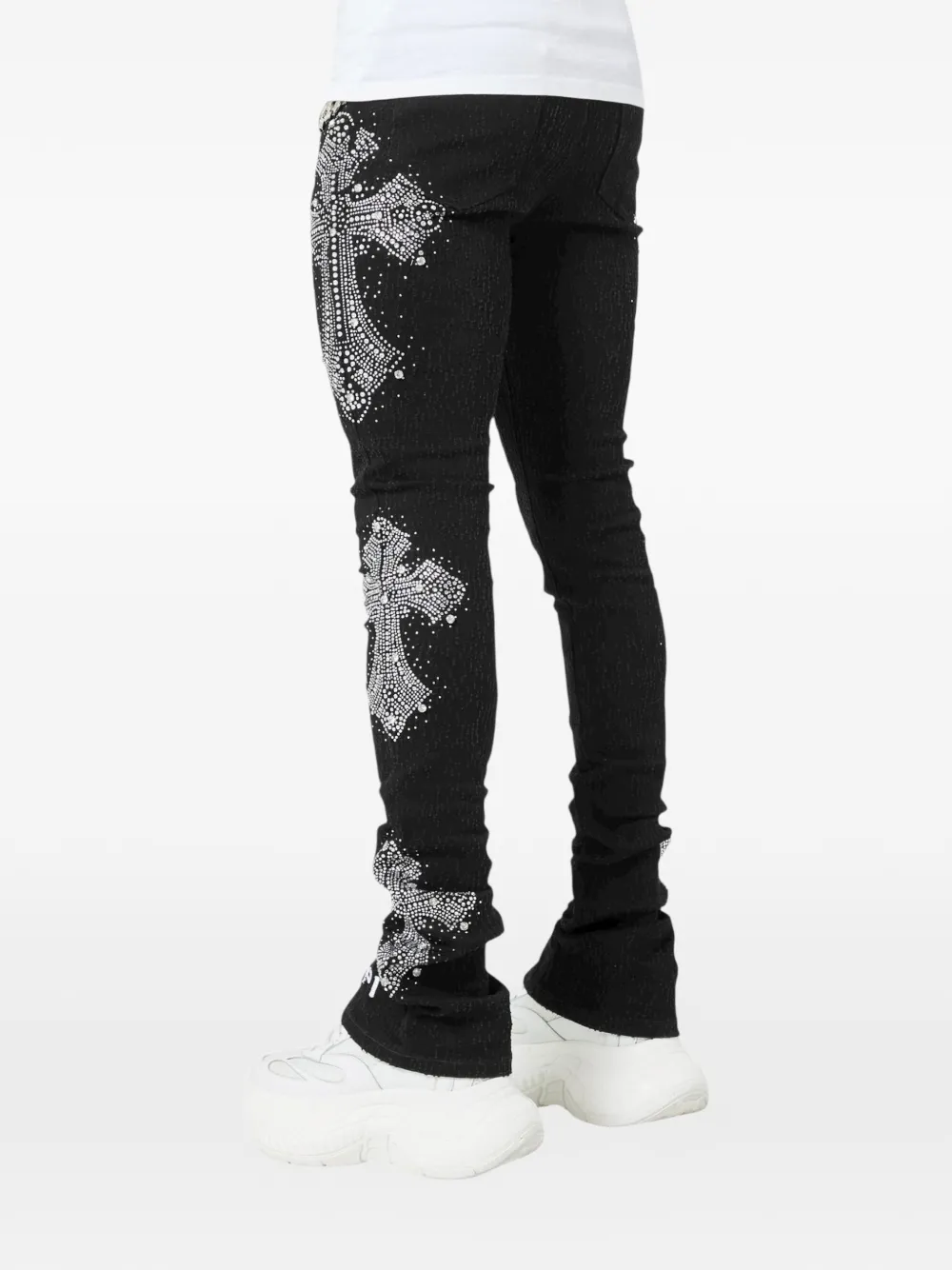 GUAPI rhinestone cross distressed jeans | Schwarz | Image 1