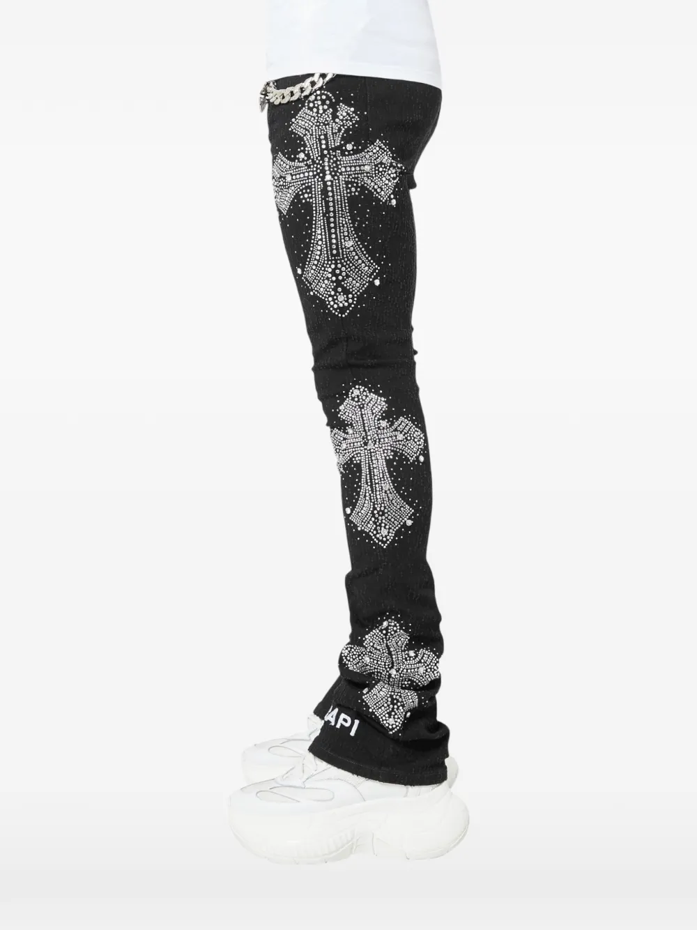 Guapi Rhinestone Cross Distressed Jeans In Multi