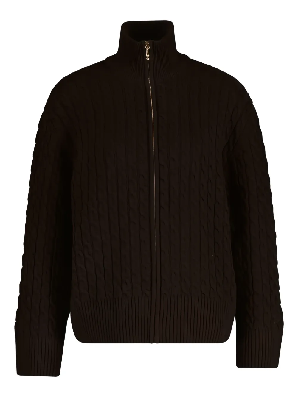 Gant Cable-knit Zipped Cardigan In Brown
