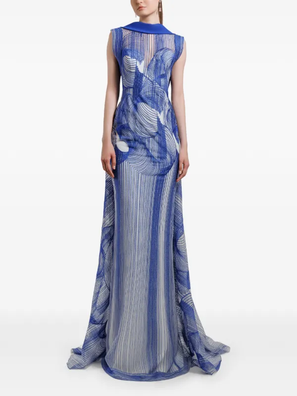 Gemy Maalouf Embroidered Pattern Maxi Dress | Blue
