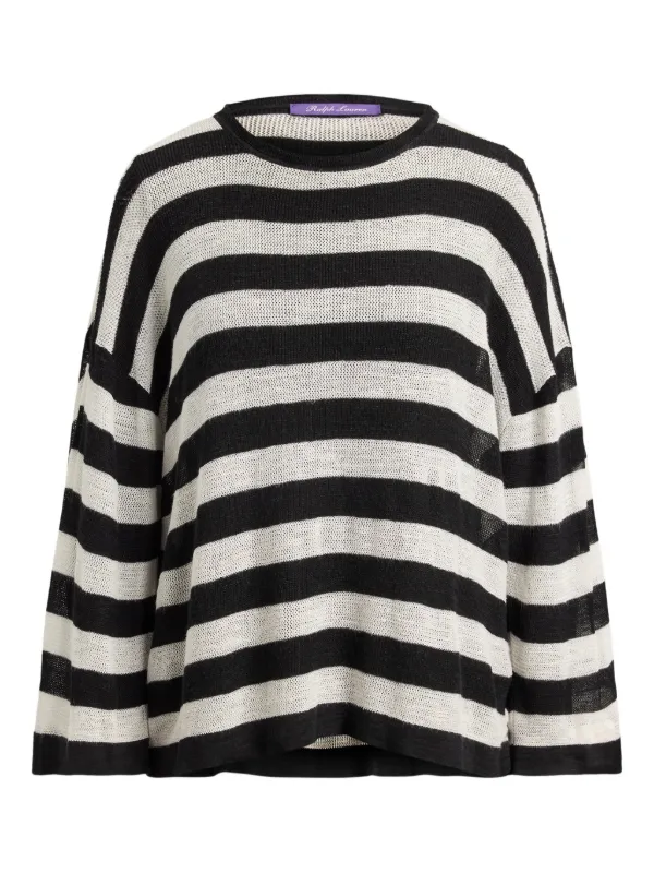 Ralph Lauren Collection Striped Crew-neck Sweater in Black