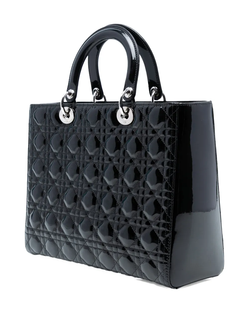 DIOR Pre-owned 2014 Large Patent Cannage Lady Satchel In Black