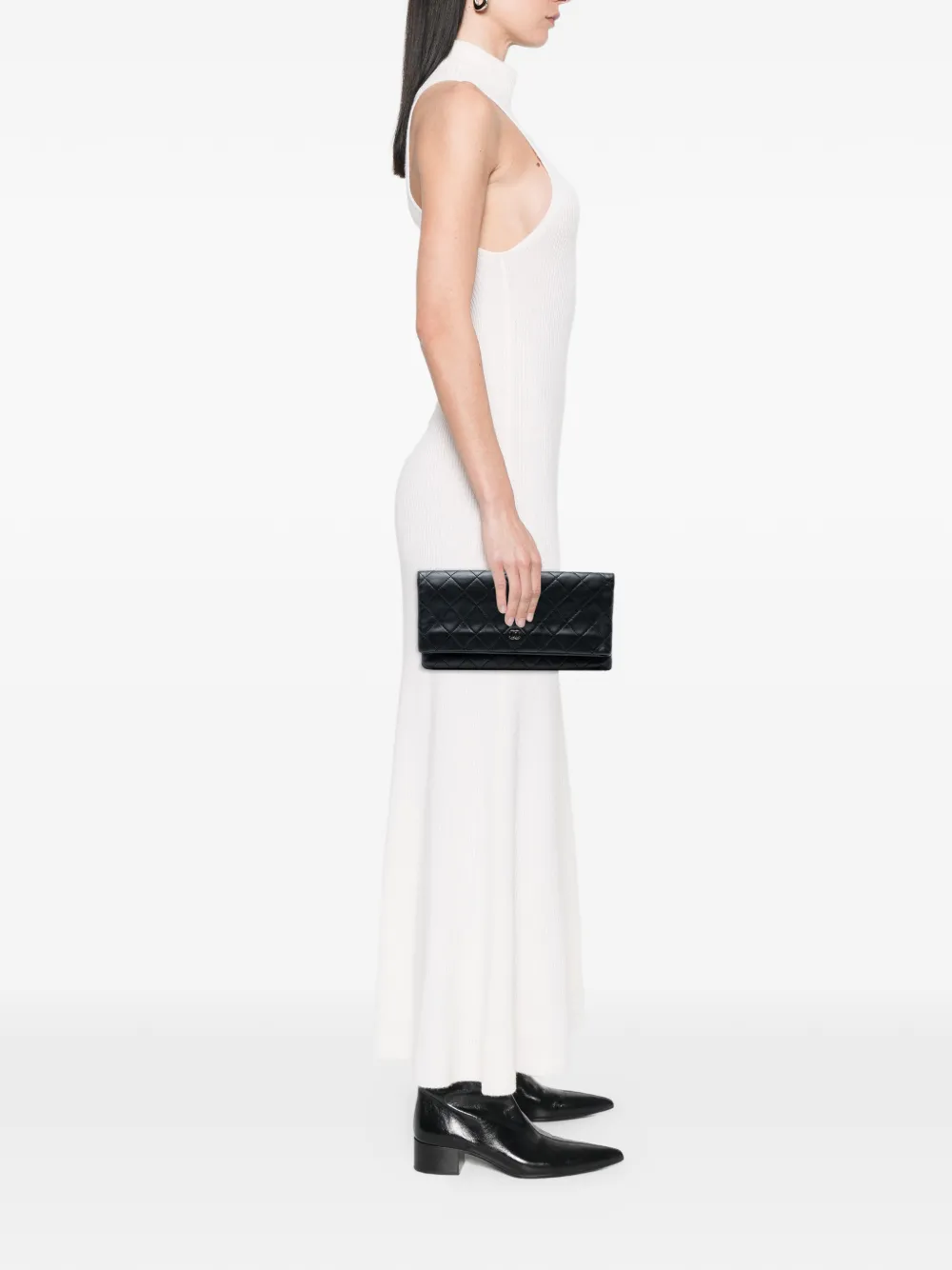 CHANEL Pre-owned 2014 Quilted Lambskin Cc Beauty Foldover Clutch Bag In Black