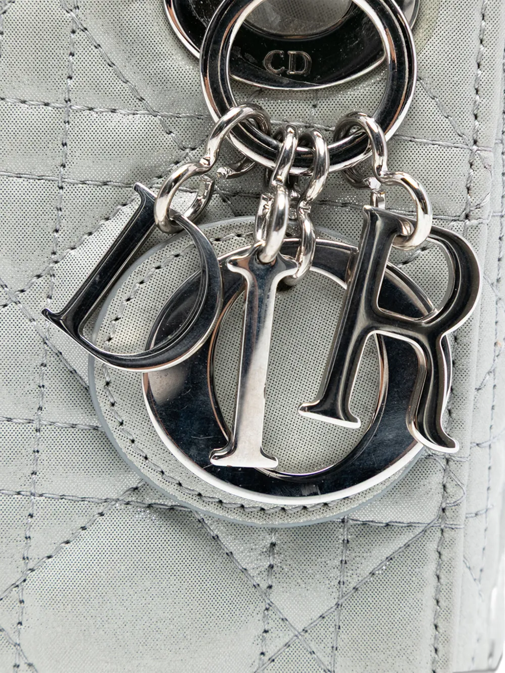 DIOR Pre-owned 2015 Mini Iridescent Lambskin Cannage Lady Satchel In Silver