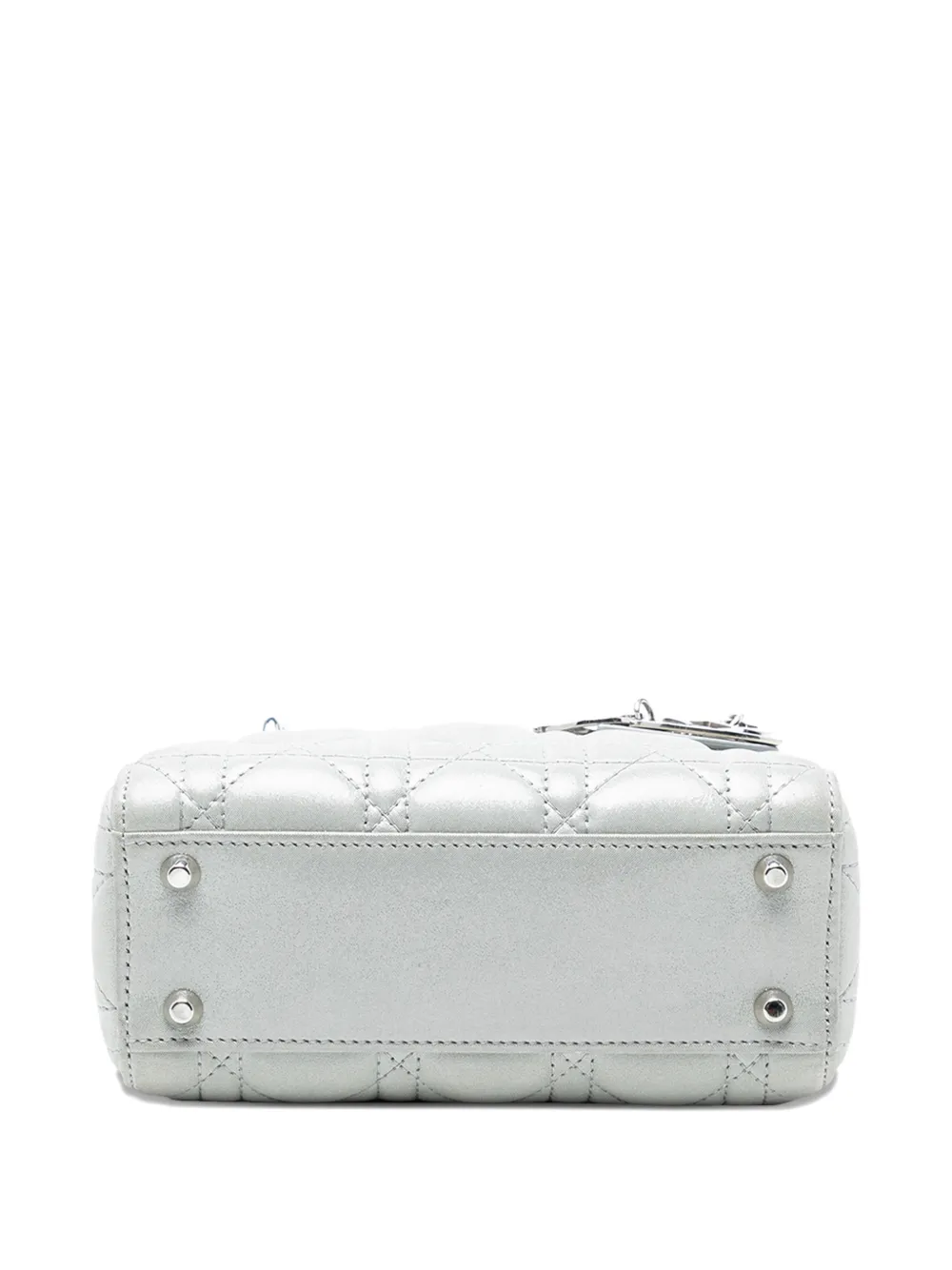 DIOR Pre-owned 2015 Mini Iridescent Lambskin Cannage Lady Satchel In Silver