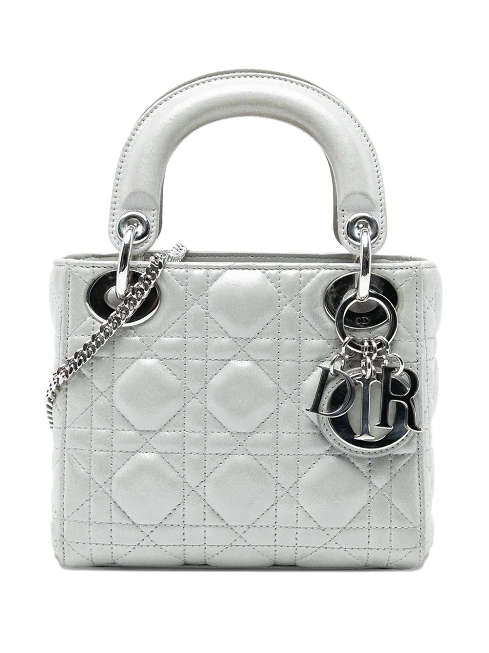 Christian Dior Pre-Owned 2015 Mini Iridescent Lambskin Cannage Lady Dior satchel - Argento