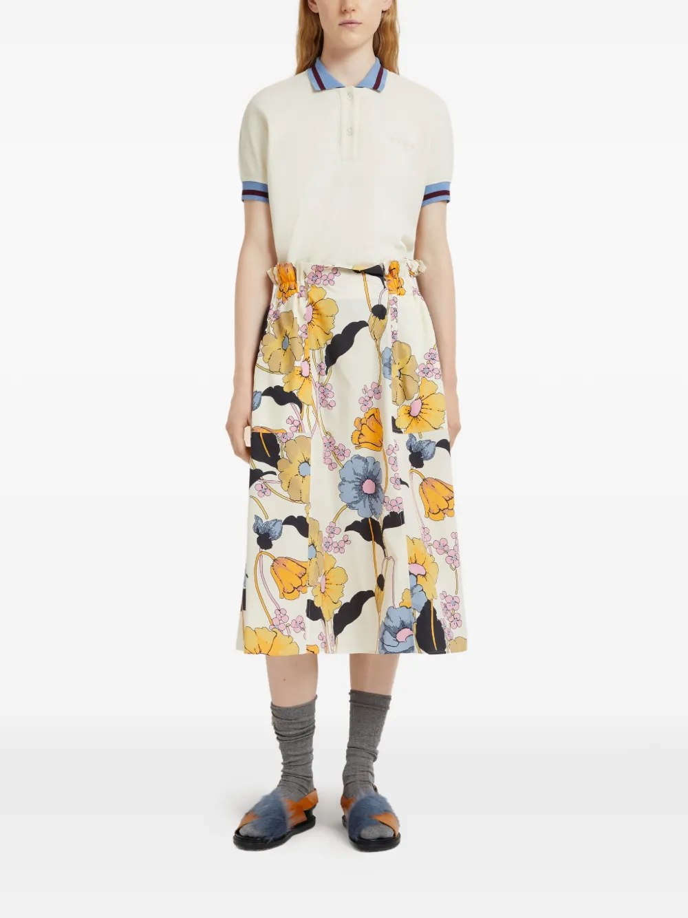 Marni Flared Floral Midi Skirt In Multi