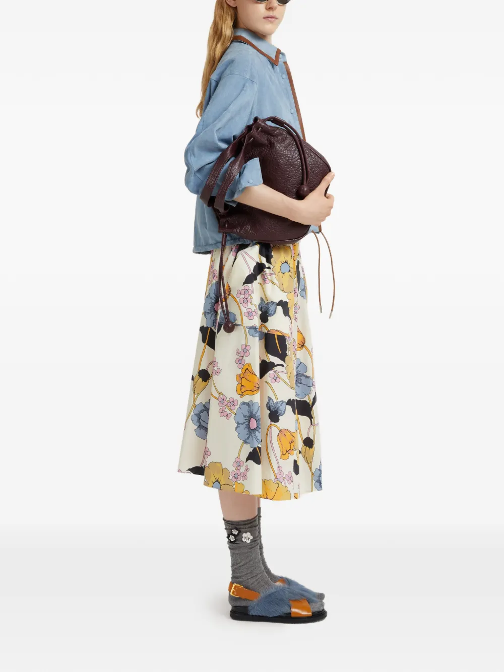 Marni Flared Floral Midi Skirt In Multi