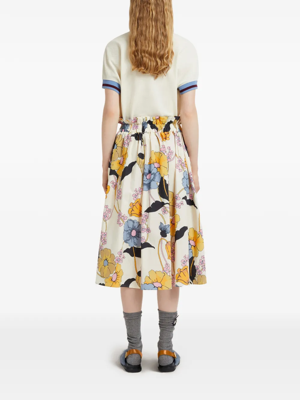 Marni Flared Floral Midi Skirt In Multi