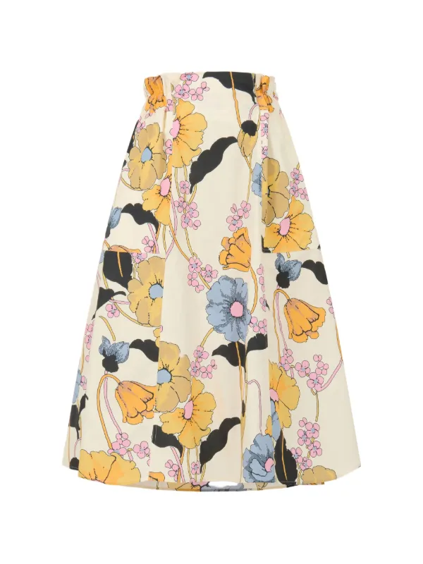 Marni Flared Floral Midi Skirt in Neutrals