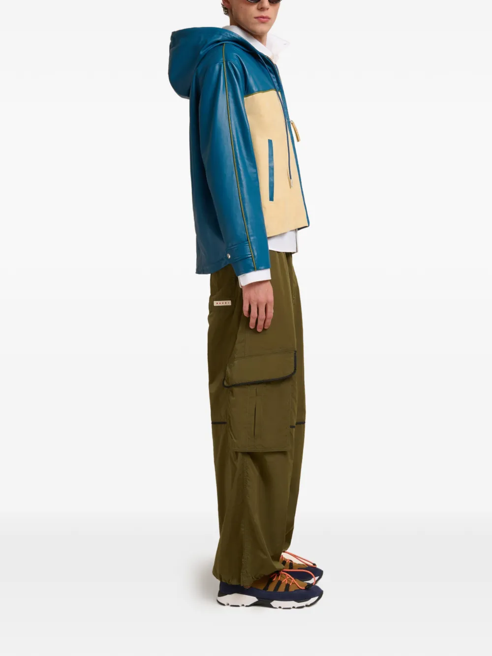  Marni Hooded Leather Jacket - Blue 