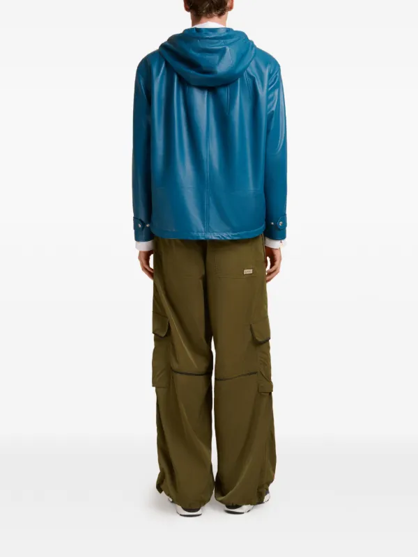 Marni フーデッド レザージャケット | ブルー | FARFETCH JP