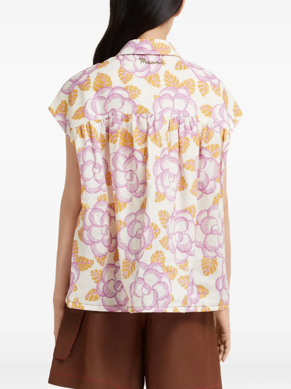 Marni Blouse met bloemenprint en kapmouwen Wit