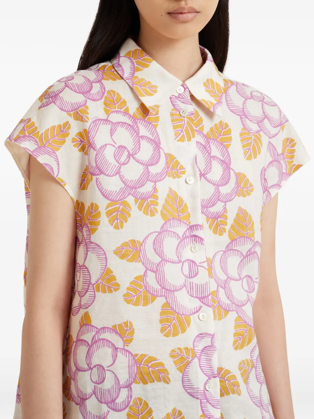 Marni Blouse met bloemenprint en kapmouwen Wit