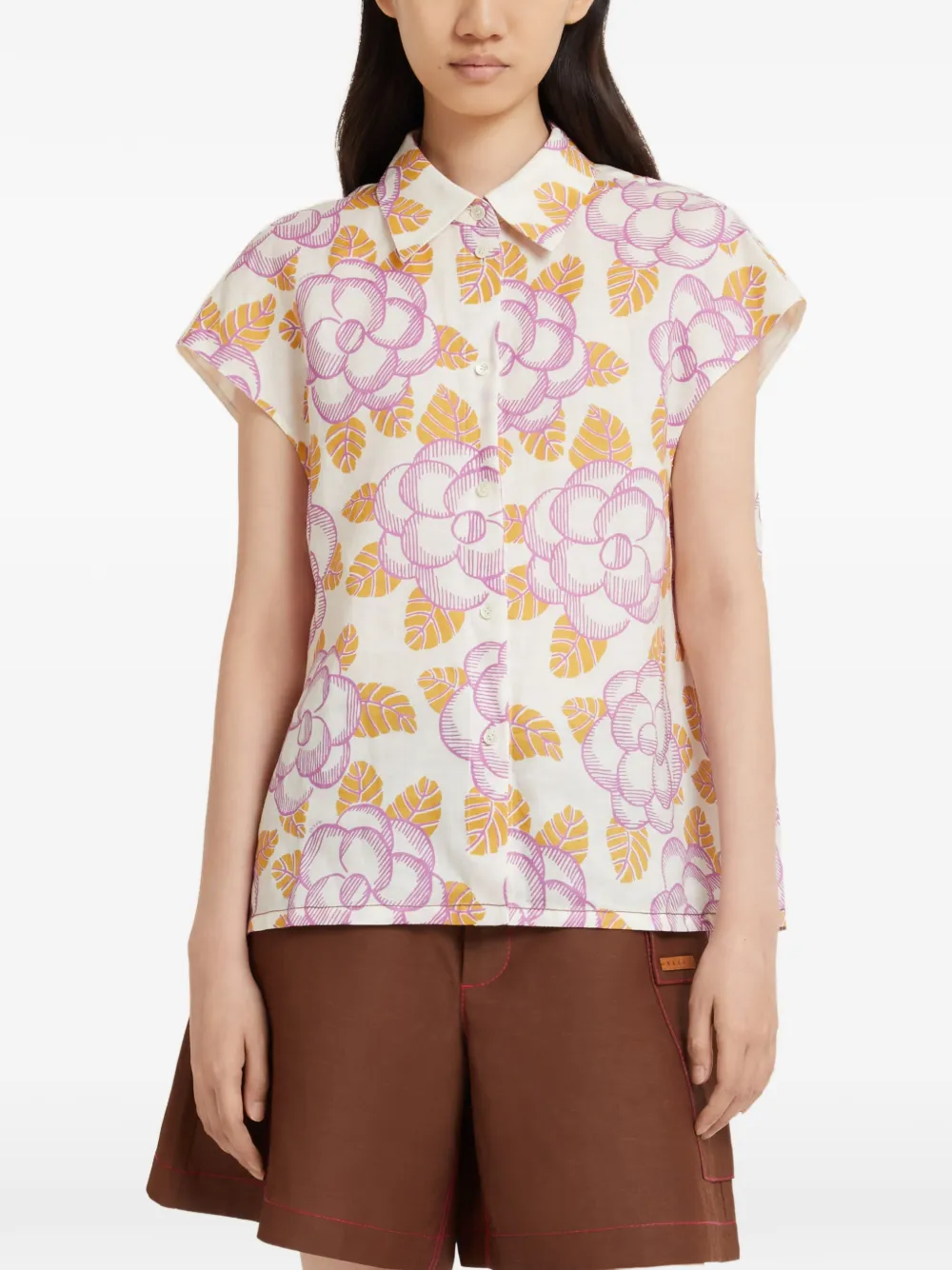 Marni Blouse met bloemenprint en kapmouwen Wit