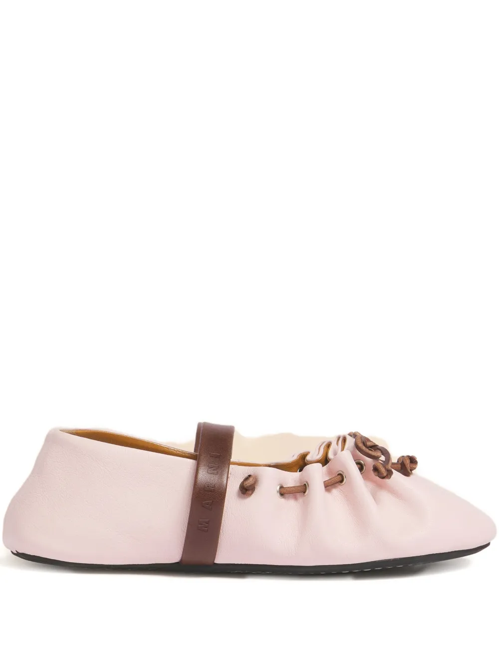 Marni Strap Leather Ballet Flats In Pink