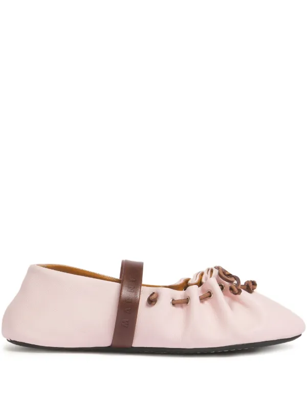 Marni Pink and Brown Leather Mary Jane Soft Ballerina