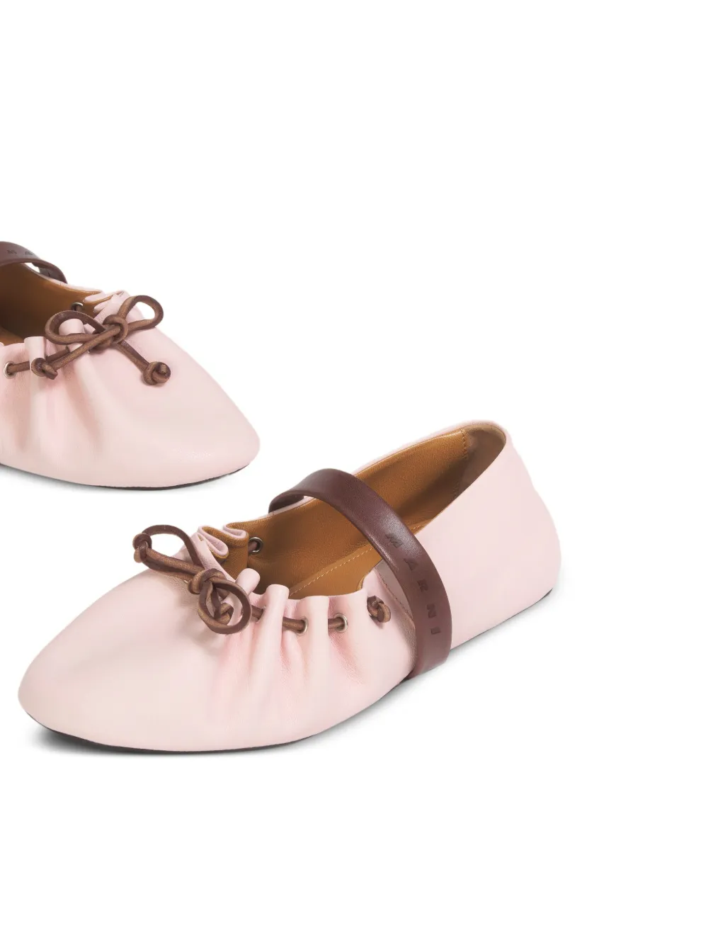 Marni Pink and Brown Leather Mary Jane Soft Ballerina, view 5