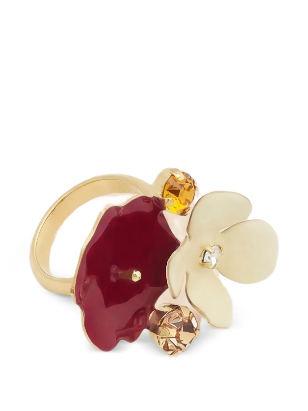  Marni Brightly Coloured Flower Rhinestone Ring - Gold 