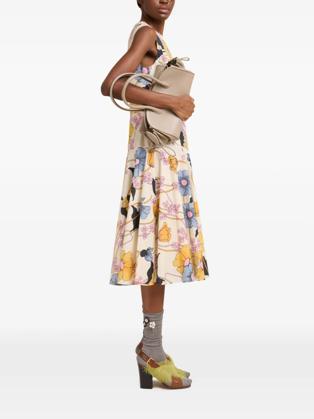 Marni sleeveless floral midi dress - Beige